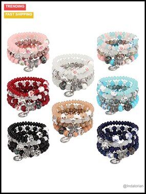 Boho Stretch Beaded Bracelet Set Charm Stackable